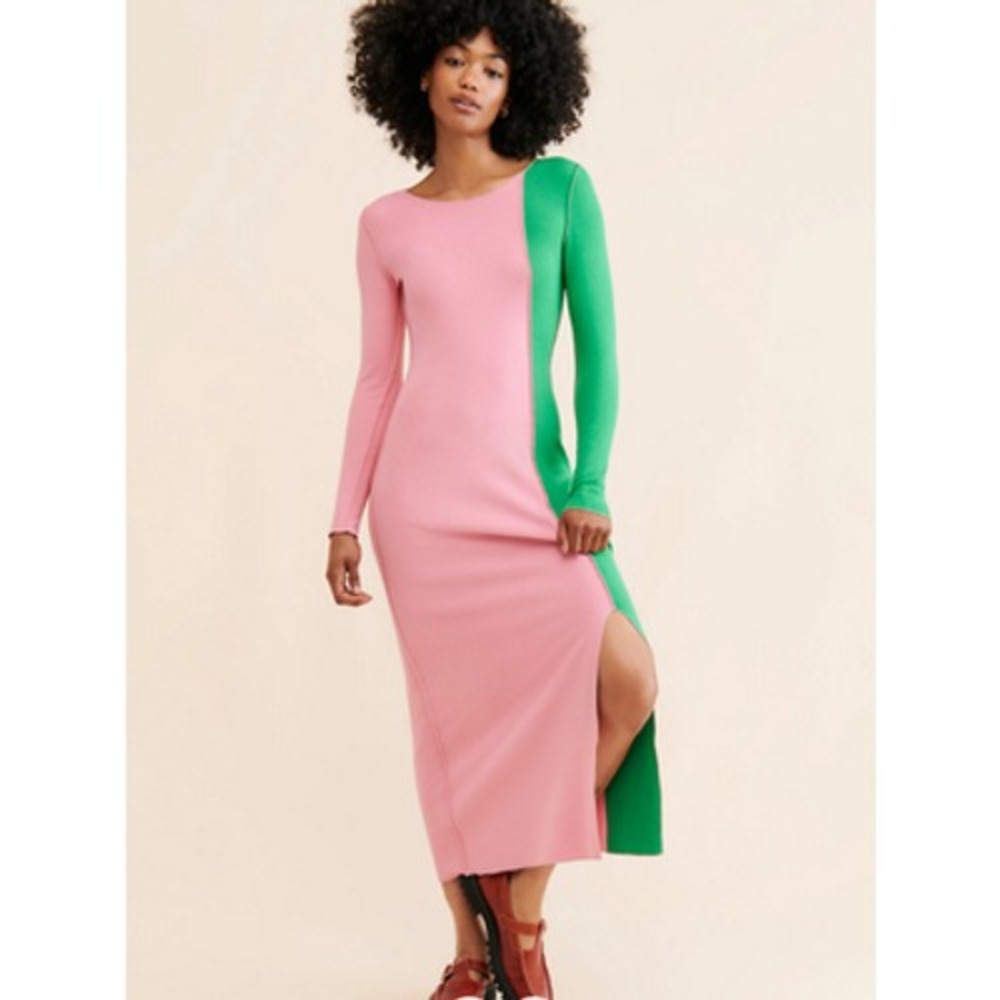 Rita Row Dress Womens XS Pink Green Colorblock Long Sleeve Knit Maxi AKA‎ Style
